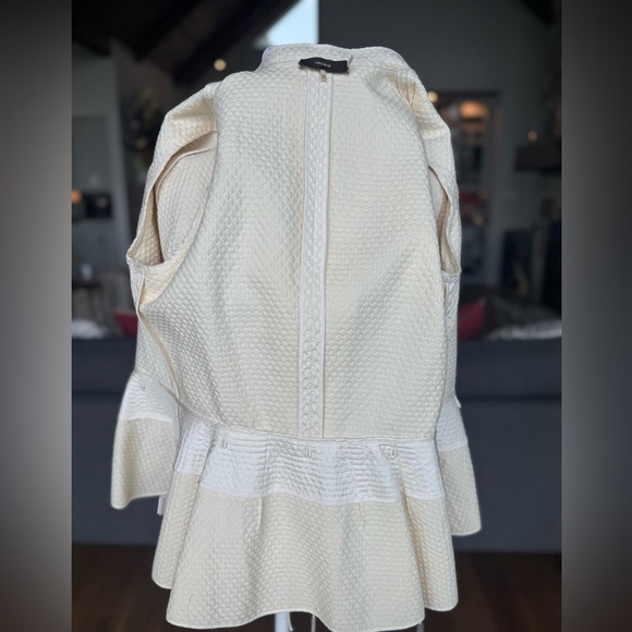 Vera Wang Structured Jacket 3/4 Sleeve Front Zip Cotton Wool Silk Ecru Like New - Picture 12 of 15